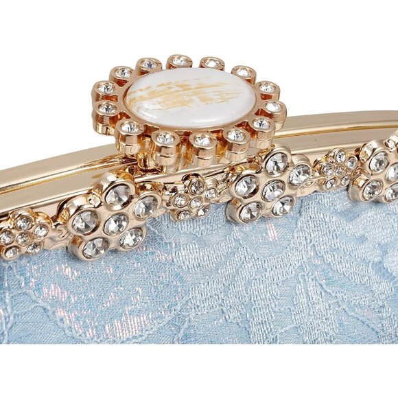 ⚡ Women's Light Blue Fabric Lace Pearl Chain Rhinestones Shoulder Clutch Bag - Picture 8 of 9